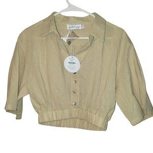 NWT Petal + Pup Womens Tan Crop Top with Gathered Hem Size 4
